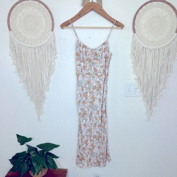 Wilfred | Dresses | Wilfred Aritzia Orange And Blue Boho Floral Print  Smocked Back Midi Dress Size 2 | Poshmark